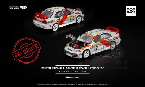 PREORDER POP RACE Mitsubishi Lancer Evolution IV 1998 Monte Carlo Rally PR640402 1:64