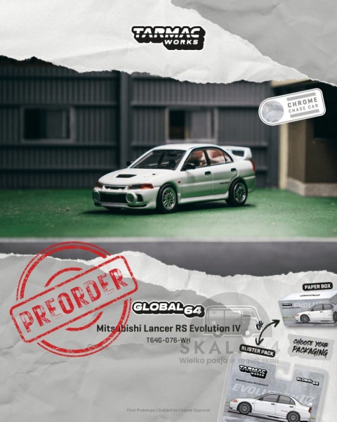 PREORDER TARMAC WORKS 1996 Mitsubishi Lancer RS Evolution IV 1:64