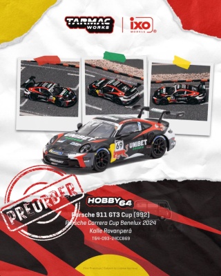 PREORDER TARMAC WORKS 2024 Porsche 911 GT3 Cup (992) #69 Kalle Rovanpera Porsche Carrera CUP Benelux 1:64