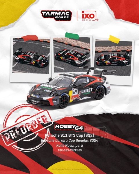 PREORDER TARMAC WORKS 2024 Porsche 911 GT3 Cup (992) #69 Kalle Rovanpera Porsche Carrera CUP Benelux 1:64