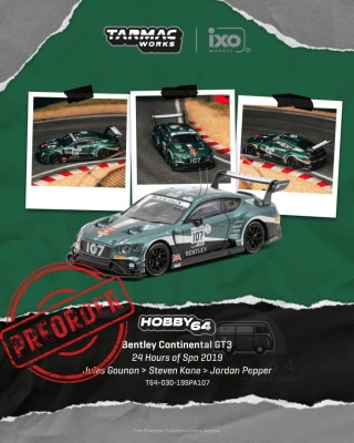 PREORDER TARMAC WORKS 2019 Bentley Continental GT3 #107 Jules Gounon 24 Hours of Spa 1:64