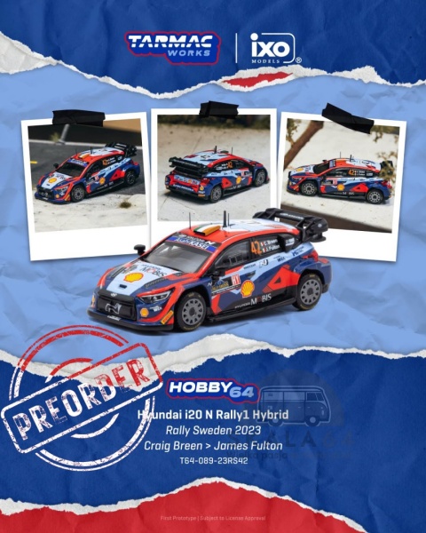 PREORDER TARMAC WORKS 2023 Hyundai I20N Rally 1 Hybrid #42 Craig Breen Rally Sweden 1:64