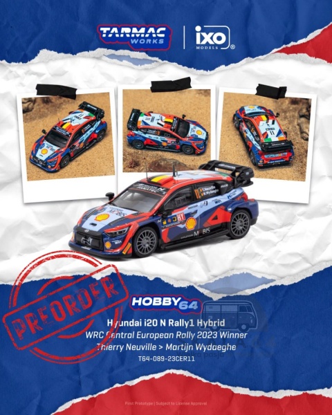 PREORDER TARMAC WORKS 2023 Hyundai i20N Rally 1 Hybrid #11 Thierry Neuwille WRV Central European Rally 1:64