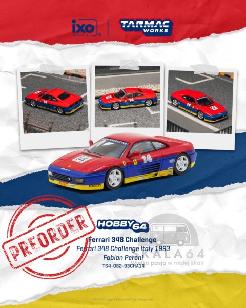 PREORDER TARMAC WORKS 1993 Ferrari 348 Challenge #14 Fabian Peroni 348 Challenge Italy 1:64