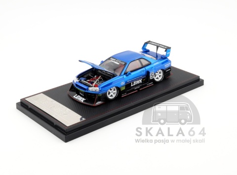 Model samochodu Nissan Skyline R34 LBWK-ER34 Liberty Walk Blue Chrome w skali 1:64 - maska