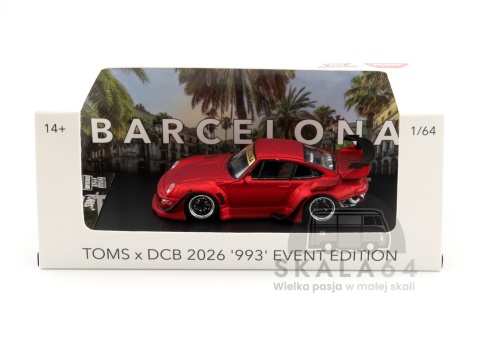 Model samochodu Porsche 911 RWB 993 DieCast Con Barcelona Limited Edition 899 PCS Matte Red w skali 1:64 - opakowanie