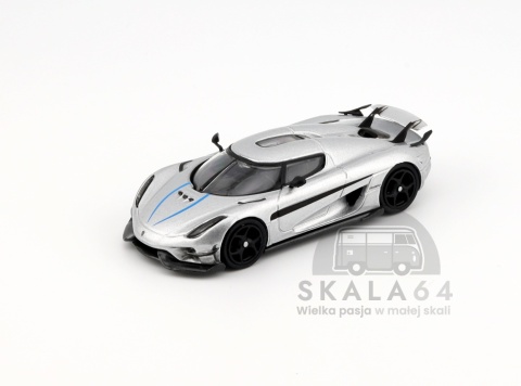 Model samochodu Koenigsegg Regera Silver Metallic Blue Accents w skali 1:64 - przód