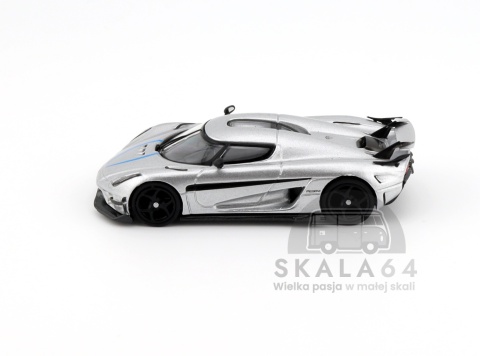 Model samochodu Koenigsegg Regera Silver Metallic Blue Accents w skali 1:64 - bok
