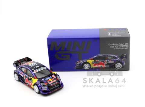 Model samochodu Ford Puma Rally1 #55 2025 Rally Monte-Carlo M-Sport Ford WRT LHD w skali 1:64 - kartonik
