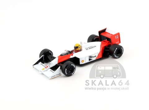 Model Bolidu F1 McLaren MP4/4 #12 1988 Japanese Grand Prix Winner Ayrton Senna w skali 1:64 - przód