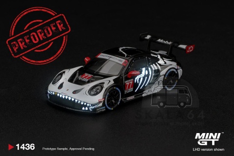 PREORDER MINI GT MGT01436-BL 2026 Porsche 911 (992) GT3 R #77 AO Racing Skeleton Rexy Petit Le Mans Glow In The Dark