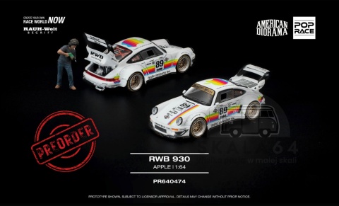 PREORDER POP RACE Porsche RWB 930 Apple With Akira Nakai Figure PR640474 1:64
