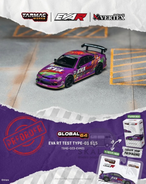 PREORDER TARMAC WORKS 2025 Nissan Silvia (S15) EVA RT Test Type-01 1:64