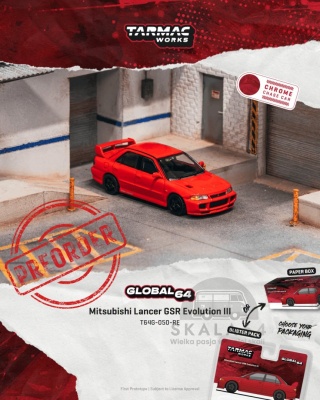 PREORDER TARMAC WORKS Mitsubishi Lancer GSR Evolution III Red 1:64