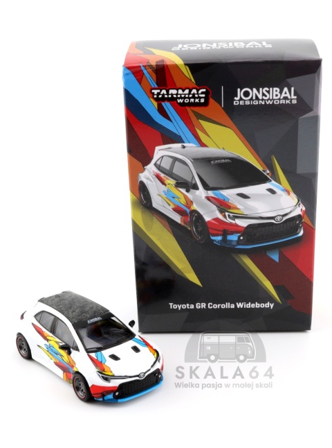 Model samochodu Toyota GR Corolla Widebody JONSIBAL Designworks White w skali 1:64 - opakowanie