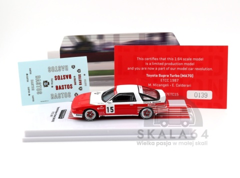 Model samochodu Toyota Supra Turbo MA70 ETCC 1987 M. Micangeli E. Calderari w skali 1:64 - dodatki